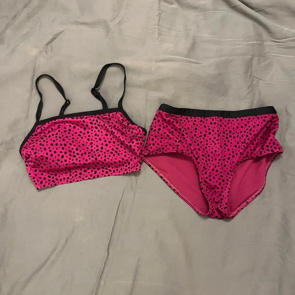 All In Motion Kids Pink Dalmatian Print Two Piece Swimsuit‎ Bikini Set XS